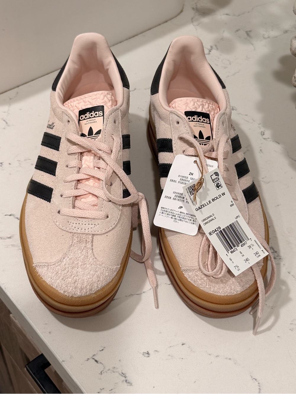 New adidas gazelle bold Pink Suede Sneakers with Black Three Stripes - Picture 2 of 5